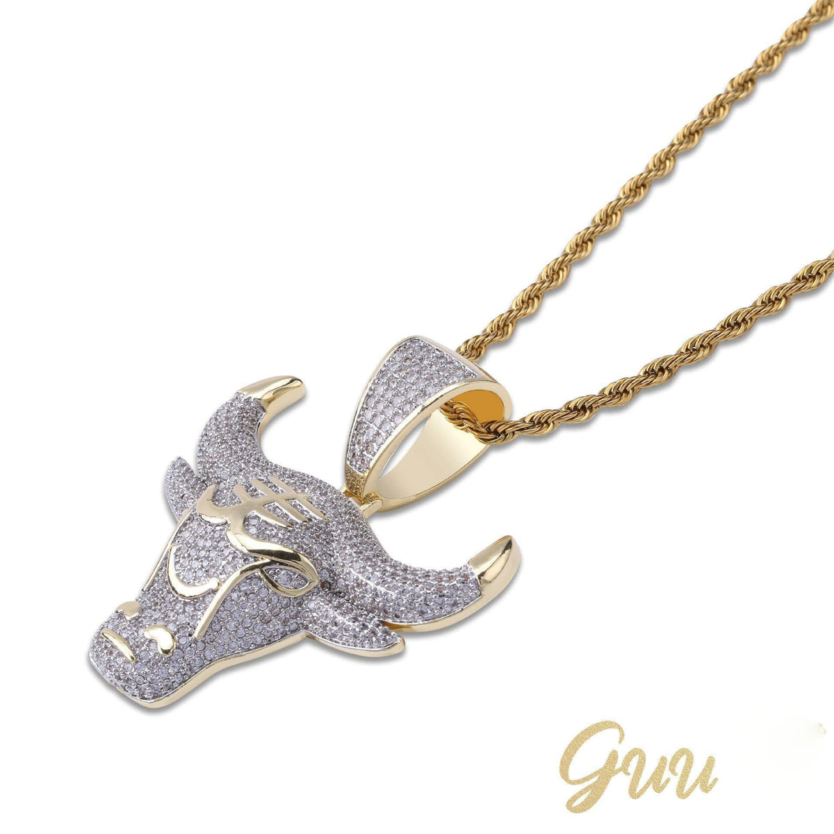 18K Gold-Plated Micro-inlay AAA CZ Bull Head Pendant