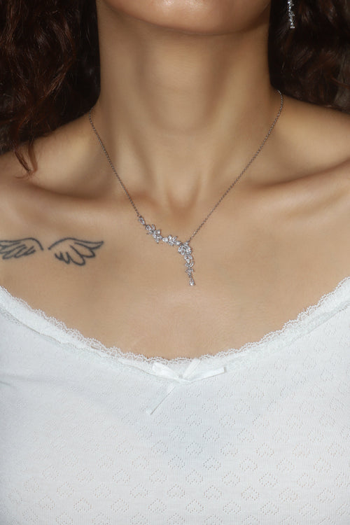 Palladium White Gold Plated Diamond Leaf Necklace