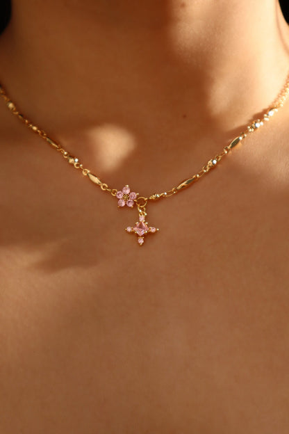 18K Real Gold Plated Tourmaline Starlight Cross Necklace