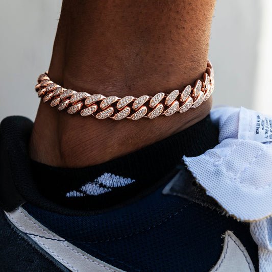 12MM Diamond Cuban Anklet in Rose Gold