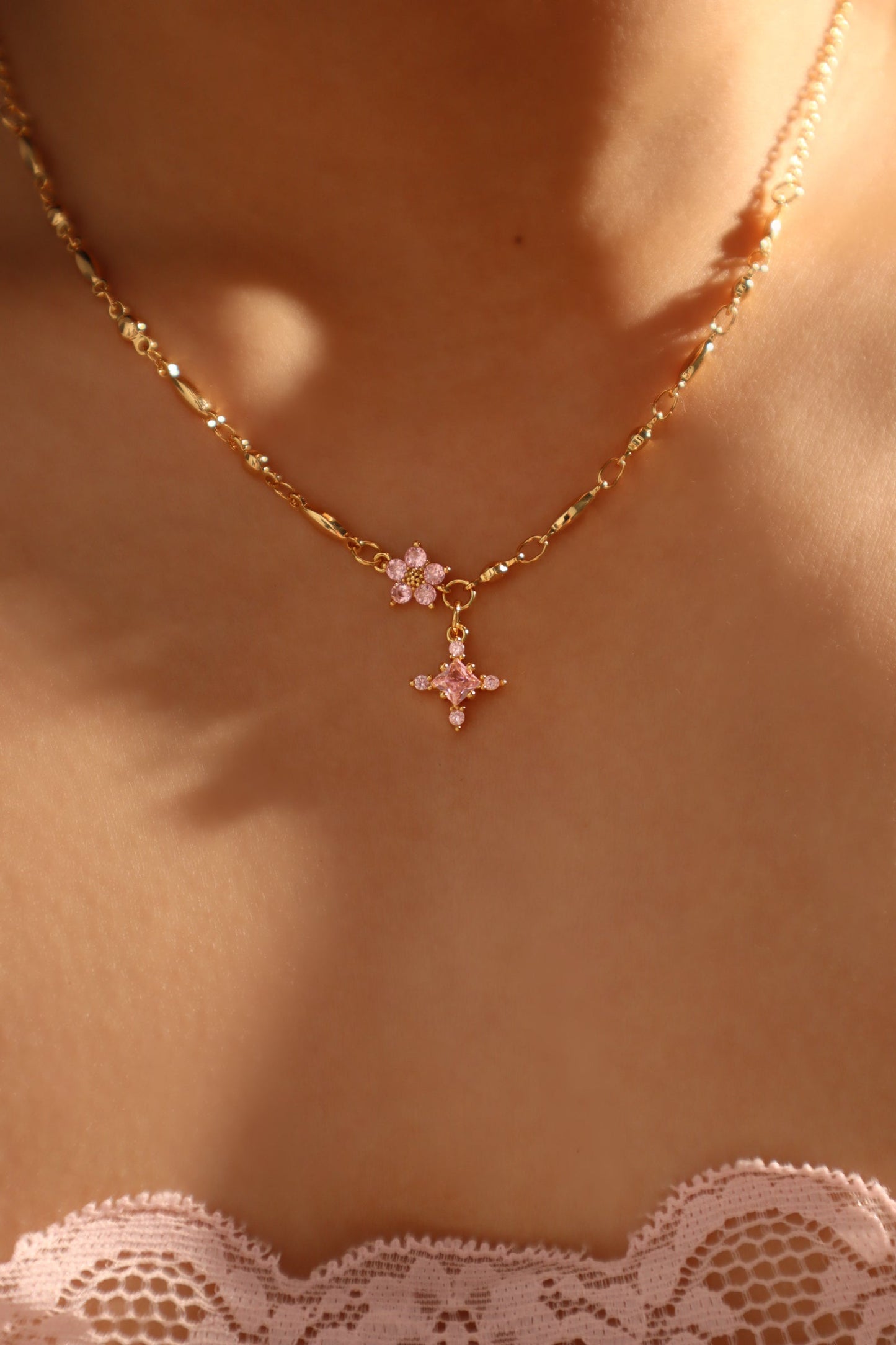 18K Real Gold Plated Tourmaline Starlight Cross Necklace