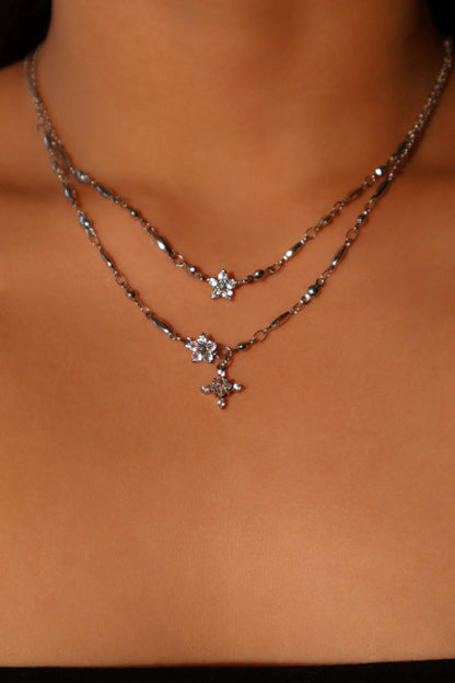 Palladium White Gold Plated Diamond Starlight Cross Necklace