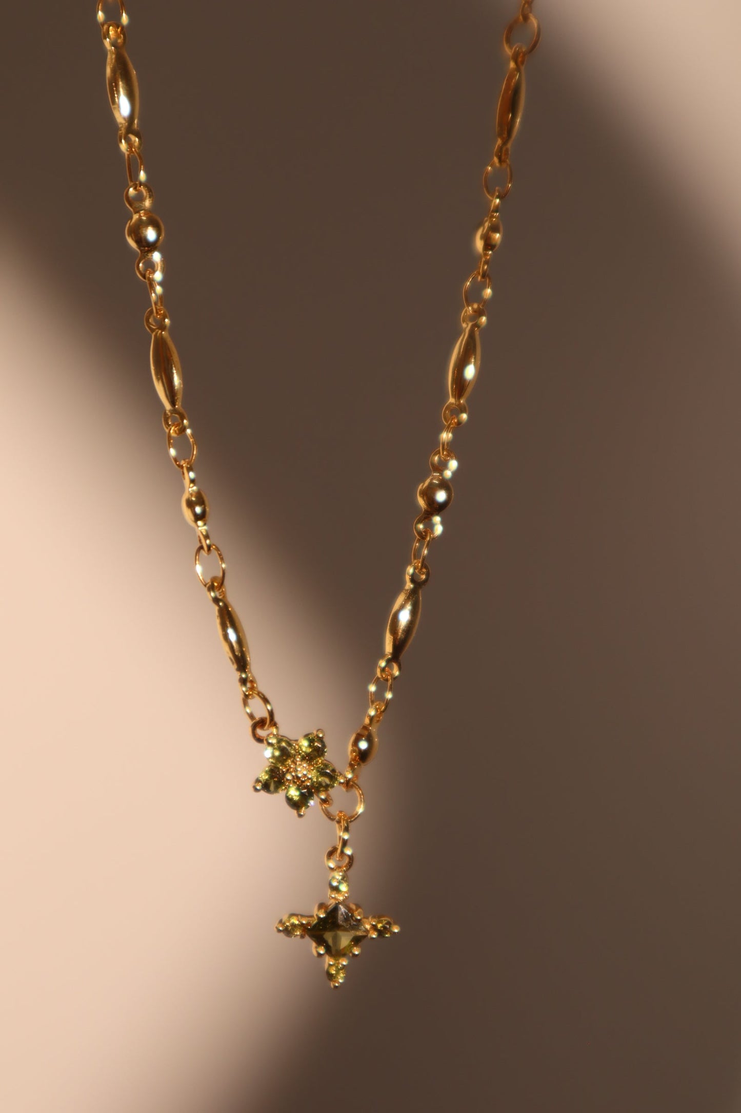 18K Real Gold Plated Peridot Starlight Cross Necklace