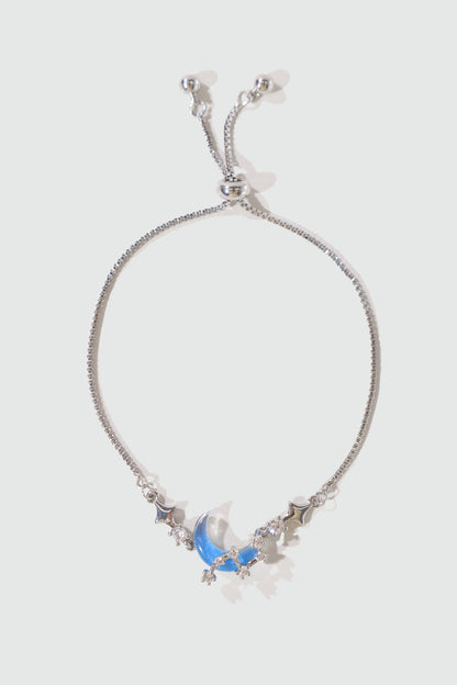 Palladium White Gold Plated Moonstone Moon Star Bracelet