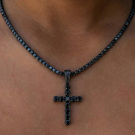 Black Stone Diamond Cross Pendant in Black