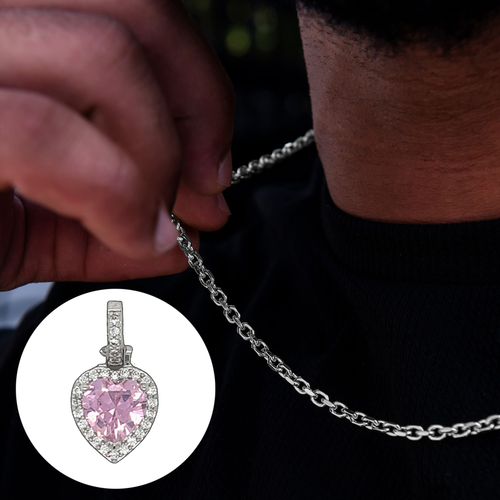 Box Chain + Micro Iced Pink Heart Pendant