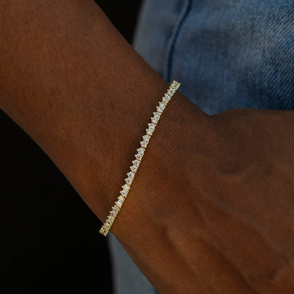 3 Prong Tennis Bracelet in Gold -2mm