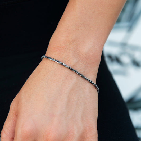 2MM Diamond Cut Popcorn Bracelet in Black