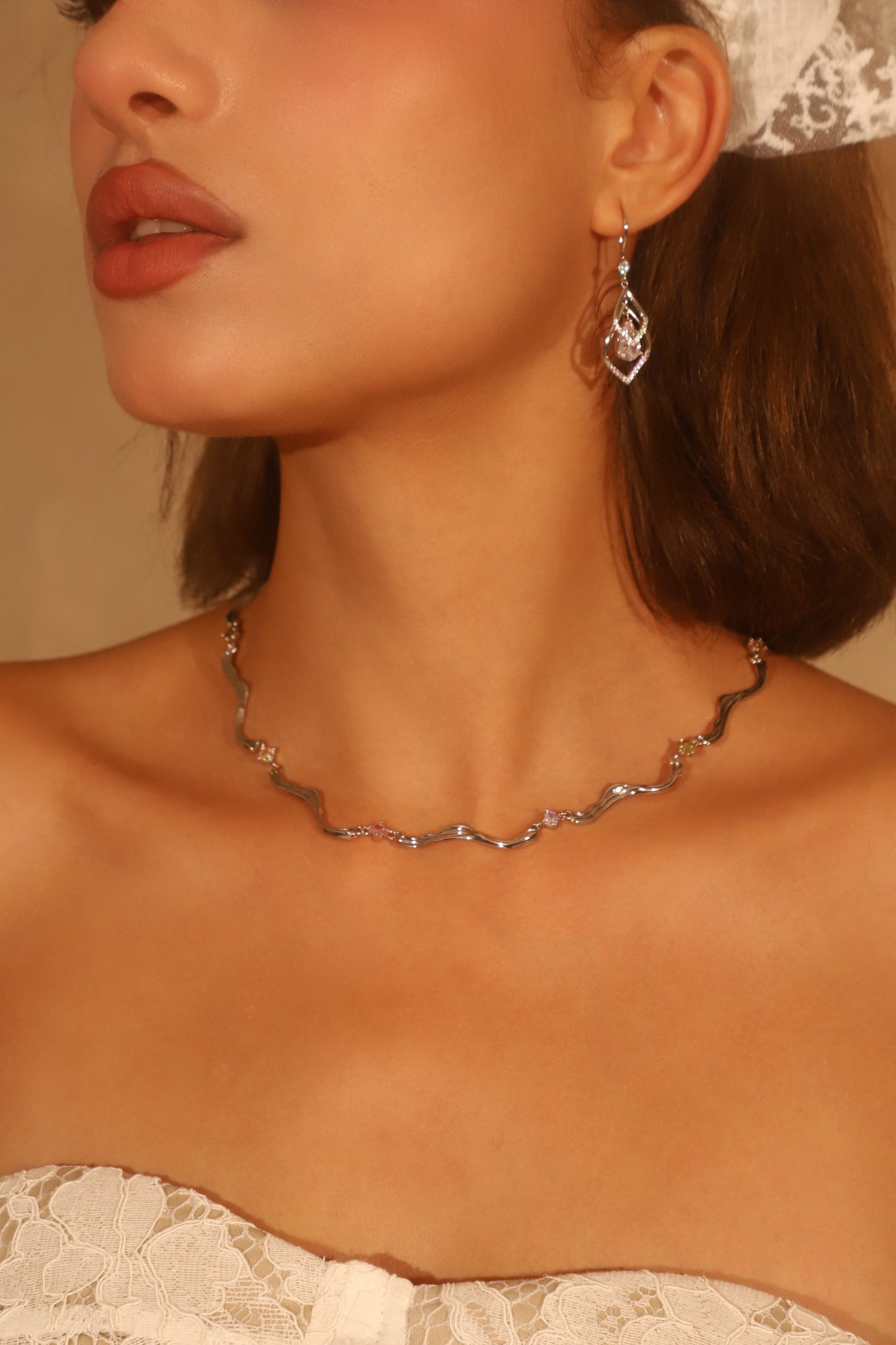 Palladium White Gold Plated Diamond Droplet Earrings