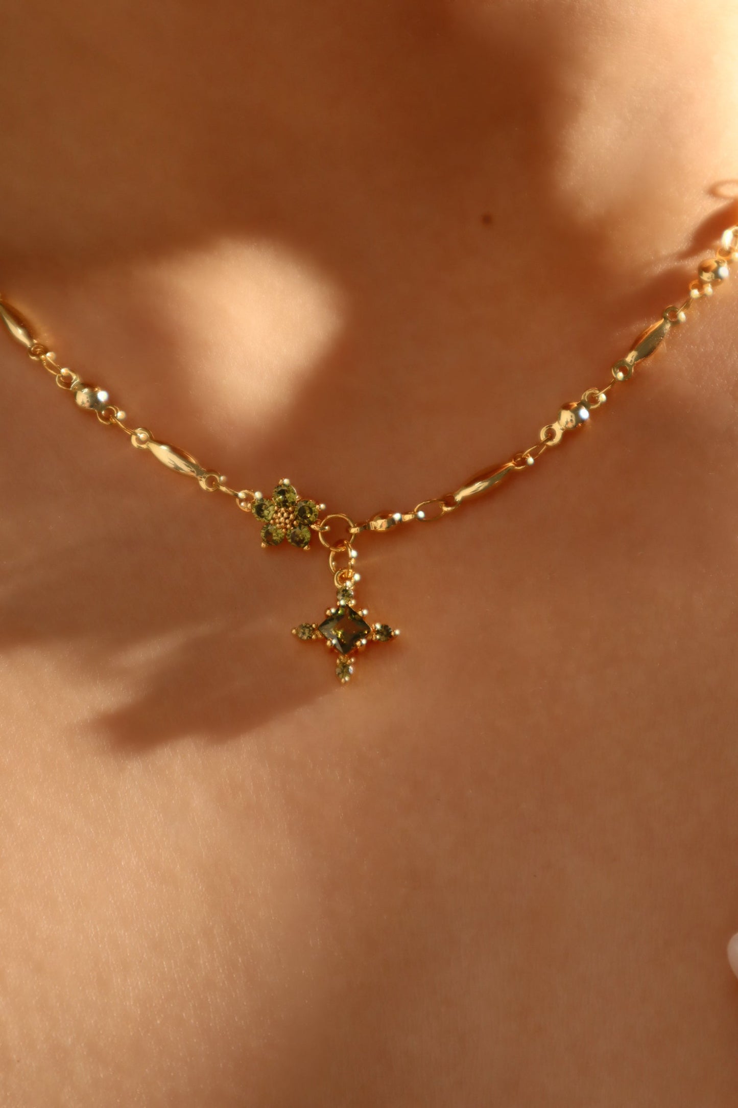 18K Real Gold Plated Peridot Starlight Cross Necklace
