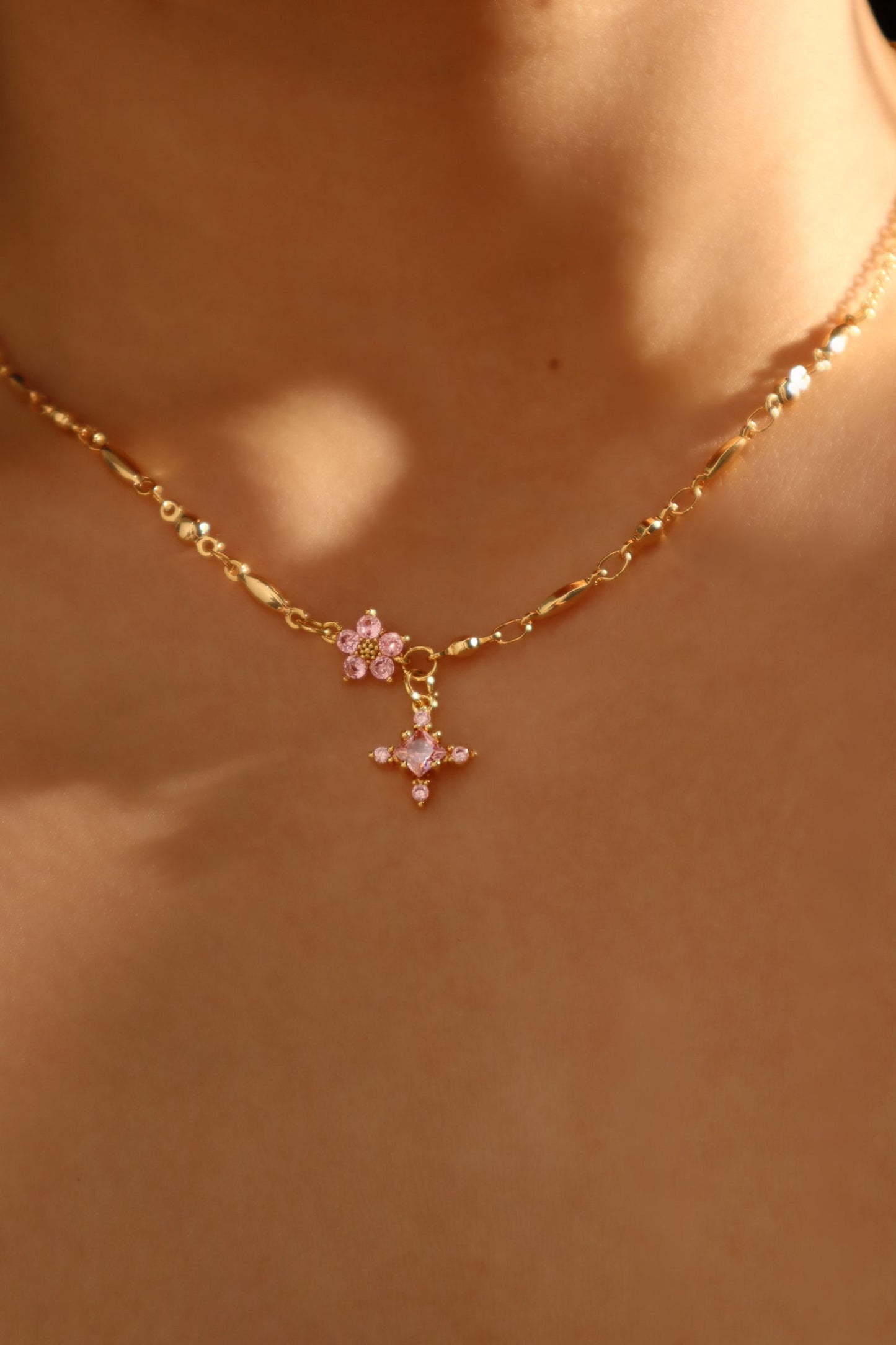 18K Real Gold Plated Tourmaline Starlight Cross Necklace