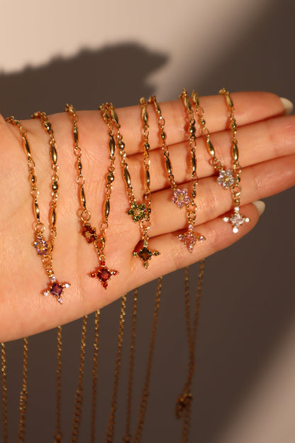 18K Real Gold Plated Peridot Starlight Cross Necklace