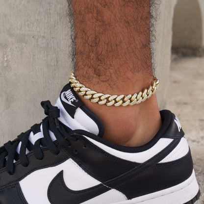 12MM Diamond Cuban Anklet - Yellow Gold