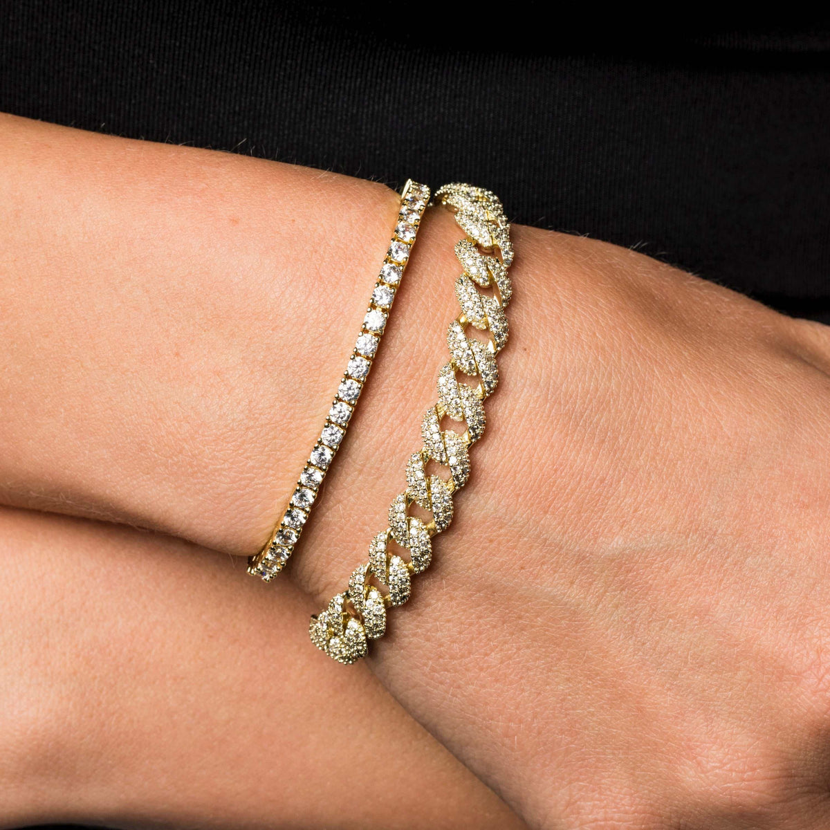 8.5mm Diamond Cuban + 3mm Diamond Tennis Bracelet Bundle