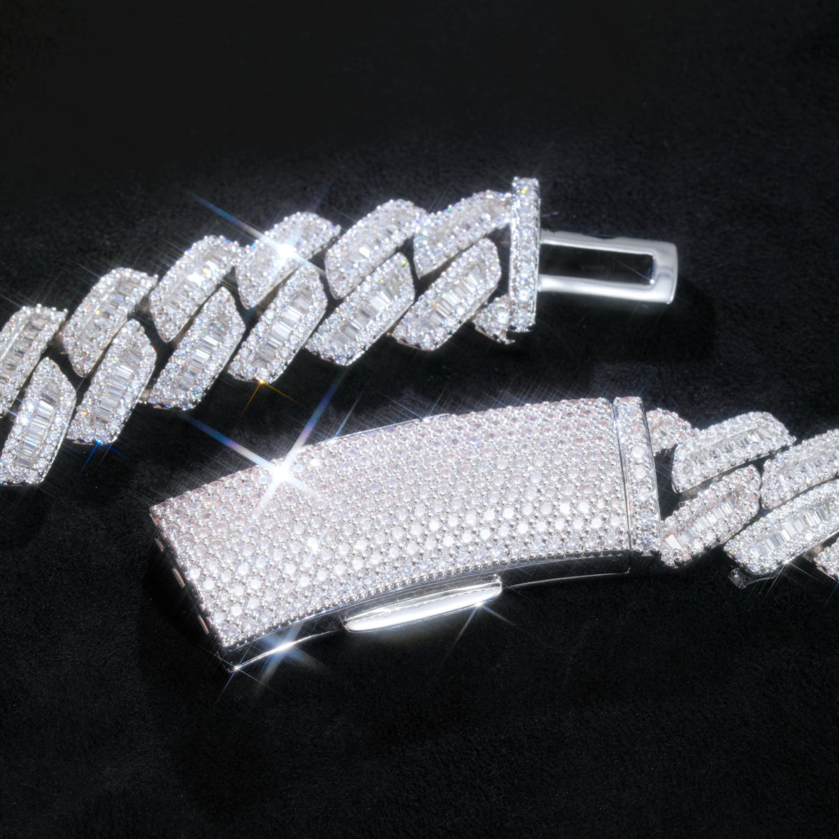 13mm Curved Clasp Baguette Prong Cuban Chain