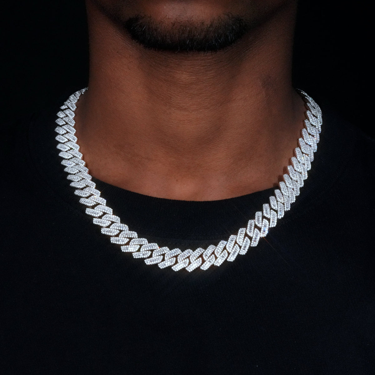 13mm Curved Clasp Baguette Prong Cuban Chain