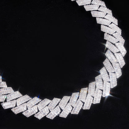 16MM 2-ROW CURVED CLASP BAGUETTE PRONG CUBAN CHAIN