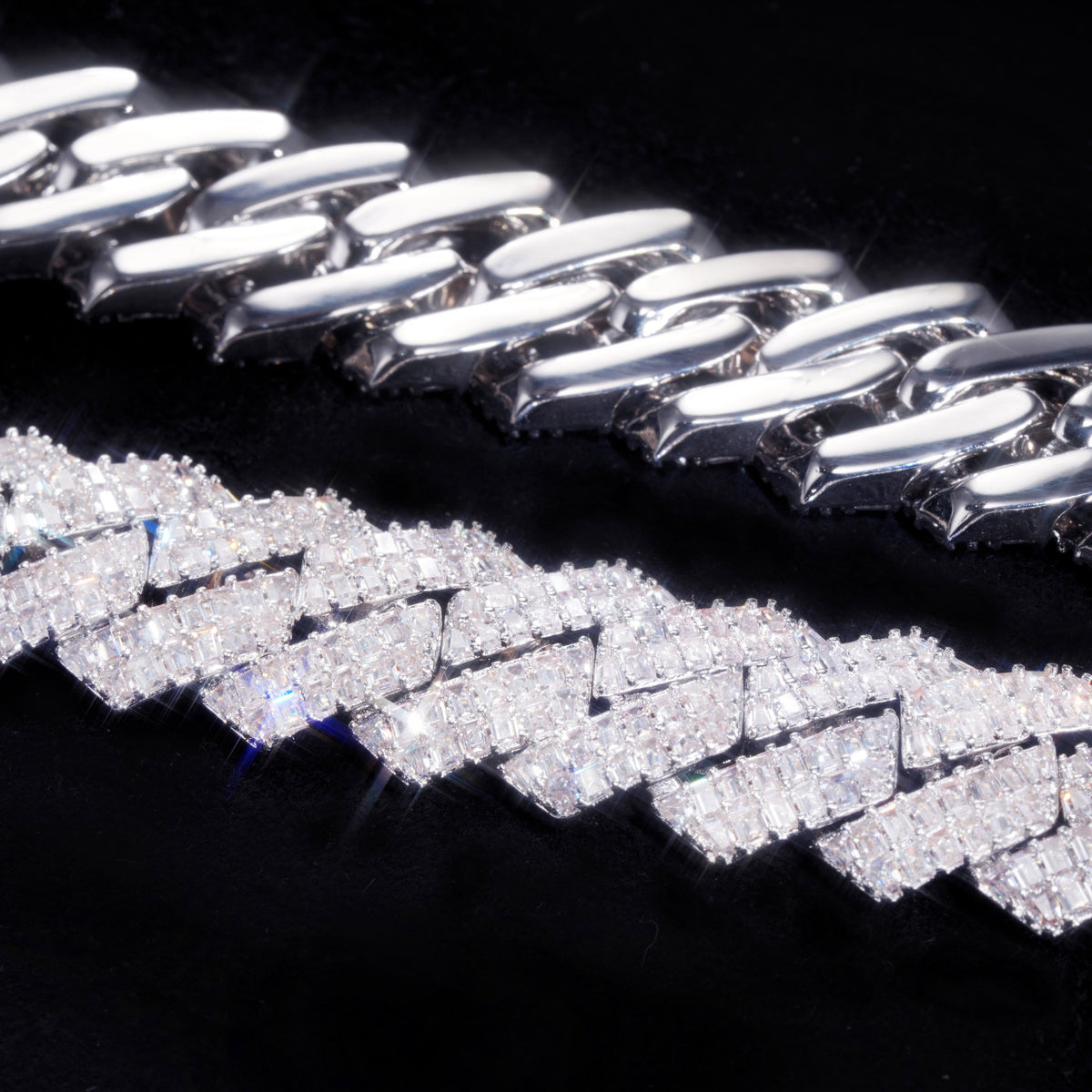 16MM 2-ROW CURVED CLASP BAGUETTE PRONG CUBAN CHAIN