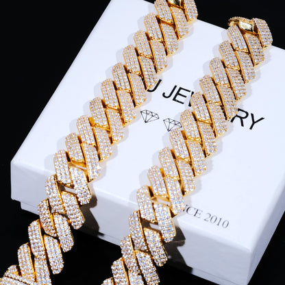 19mm Diamond Prong Cuban Bracelet in 18K Gold