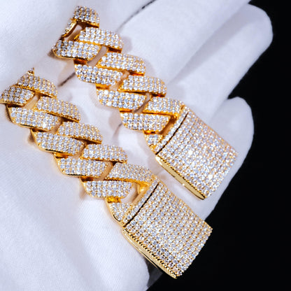 19mm Diamond Prong Cuban Bracelet in 18K Gold