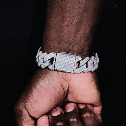 19MM 3Row Prong Cuban Link Necklace + Bracelet Bundle In WhiteGold