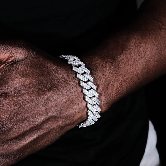 14mm Iced Prong Cuban Bracelet White Gold (Reward)