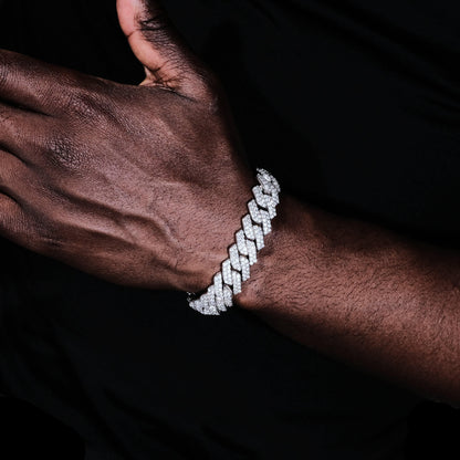 14MM 2Row Prong Cuban Link Necklace + Bracelet Bundle In White Gold