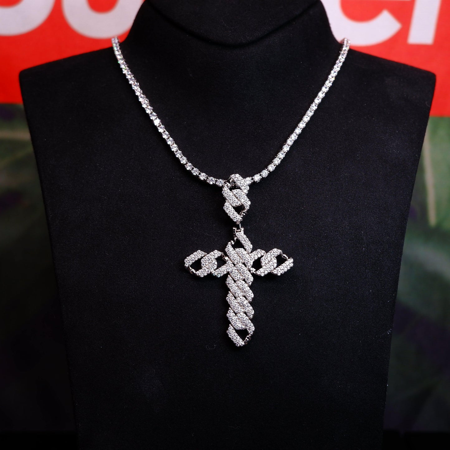 18K Gold-Plated Micro-inlay  AAA CZ Iced Cross Pendant