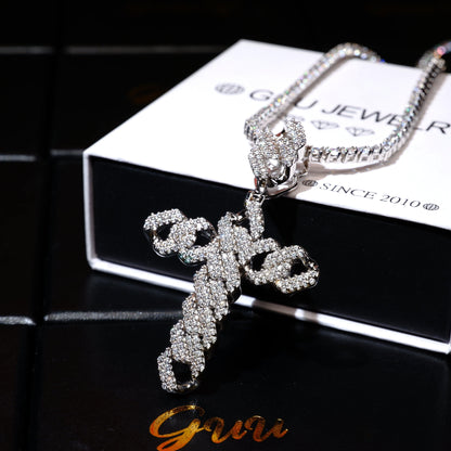 18K Gold-Plated Micro-inlay  AAA CZ Iced Cross Pendant