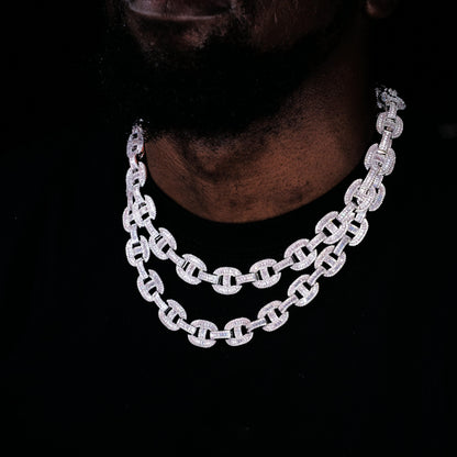 15mm Baguette Mariner Chain White Gold