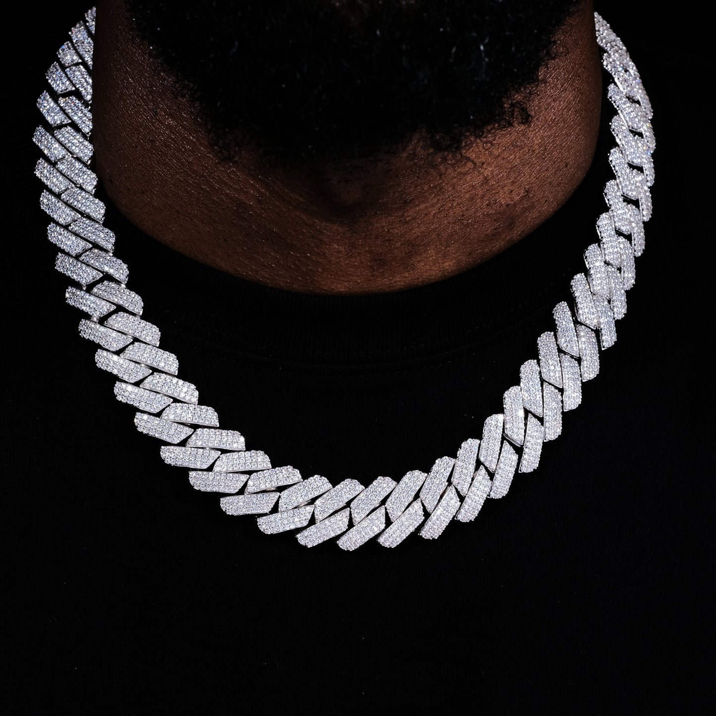 19MM 3Row Prong Cuban Link Necklace + Bracelet Bundle In WhiteGold