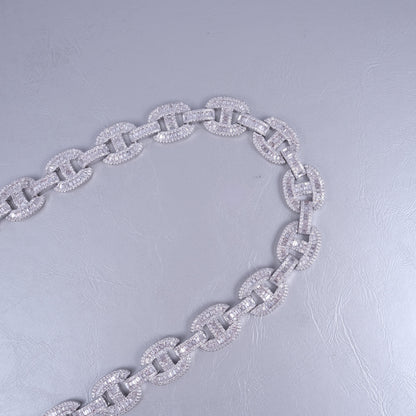 15mm Baguette Mariner Chain White Gold