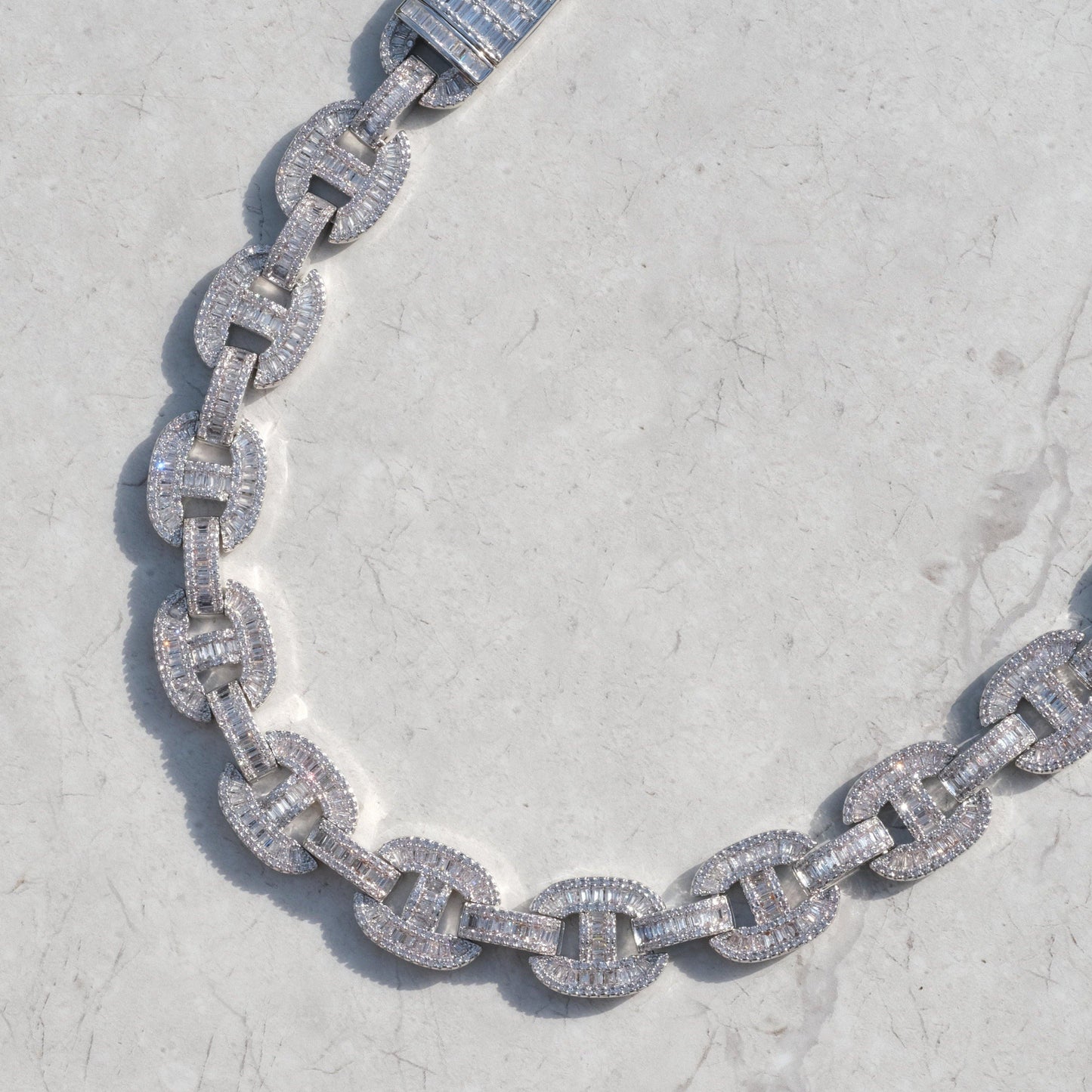 15mm Baguette Mariner Chain White Gold