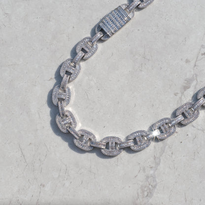 15mm Baguette Mariner Chain White Gold