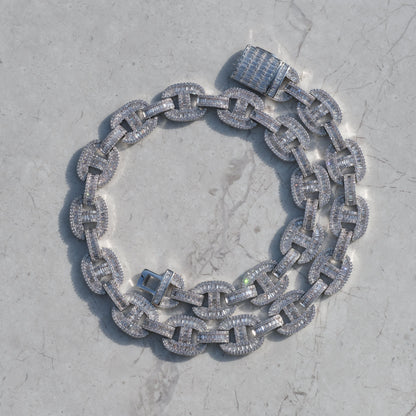 15mm Baguette Mariner Chain White Gold
