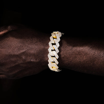 19MM 2-Row Iced Prong Cuban Bracelet In Gold