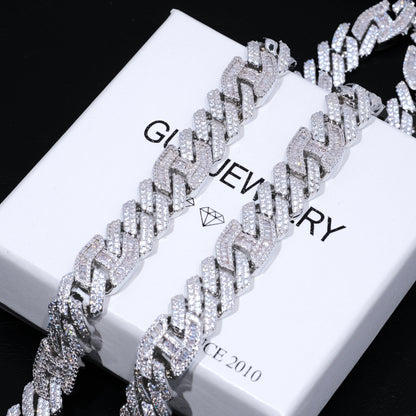 15mm Prong Baguette Curb Chain White Gold