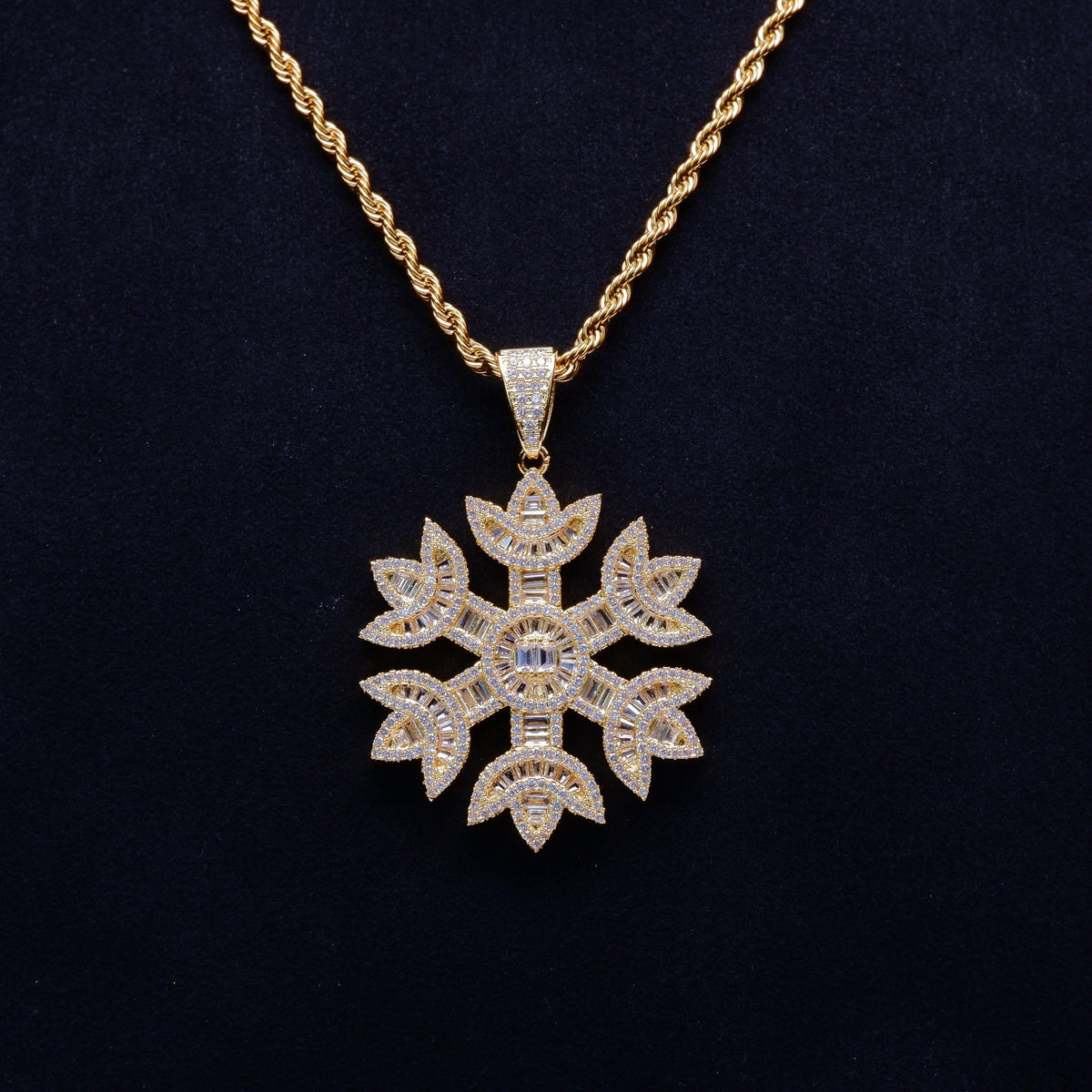 2020 18K Gold-Plated Baguette Iced Snowflake Pendant