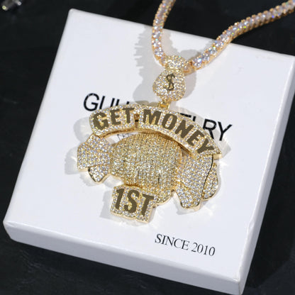 18K Gold-Plated Get Money First Iced Necklace