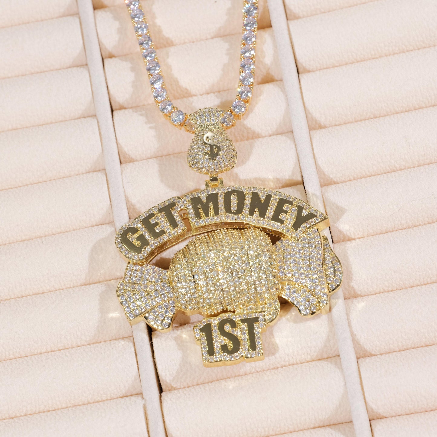18K Gold-Plated Get Money First Iced Necklace
