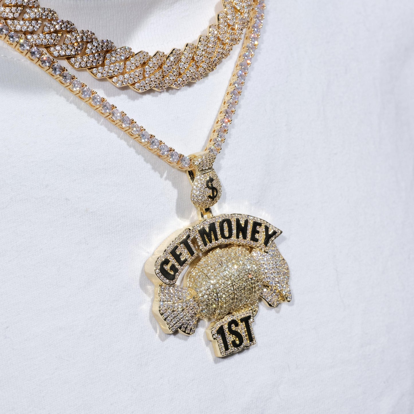 18K Gold-Plated Get Money First Iced Necklace