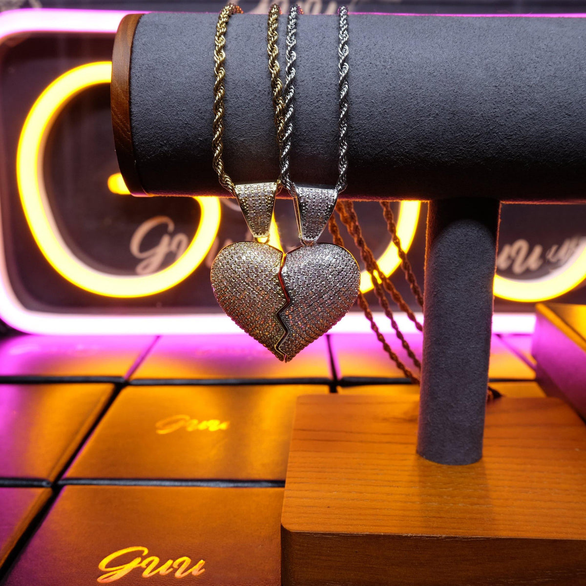 18K Gold-Plated CZ Heartbreak Pendant (with Chain)