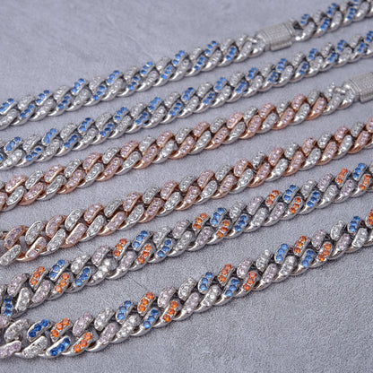 13mm 18K WhiteGold-Plated Colorful Iced Cuban Chain