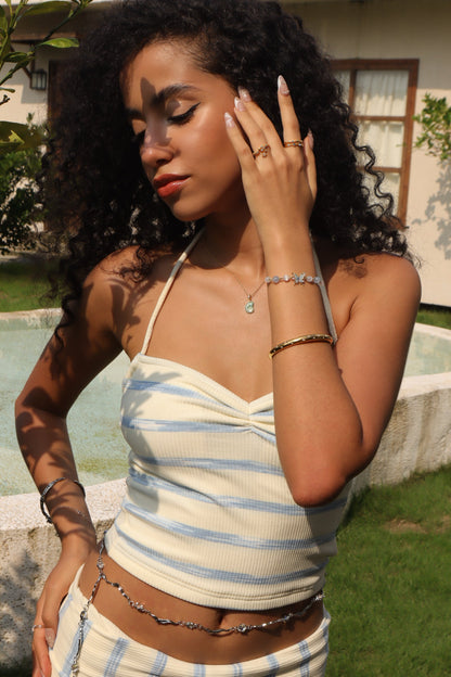 Palladium White Gold Plated Multi Moonstones Wave Necklace