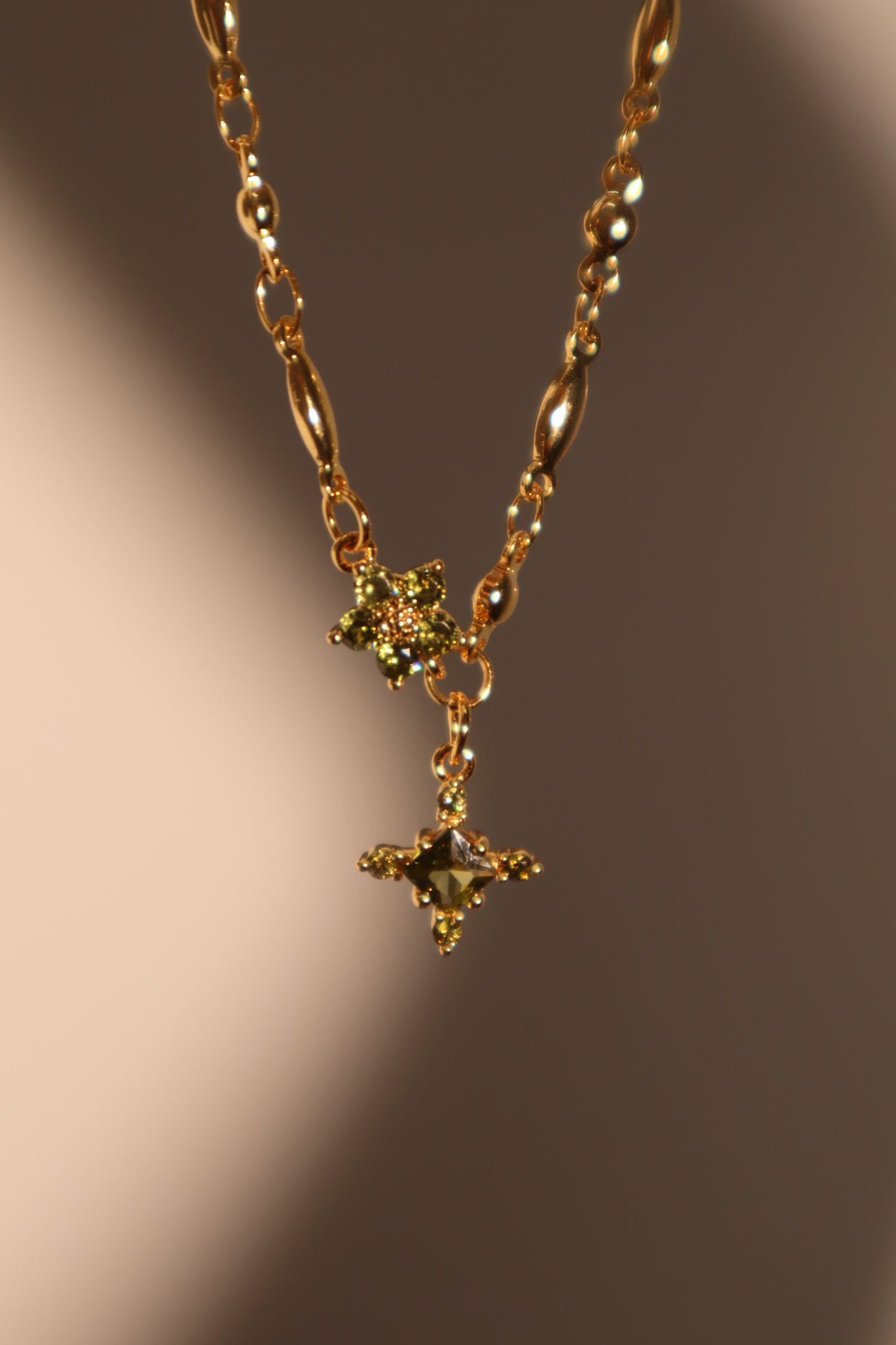 18K Real Gold Plated Peridot Starlight Cross Necklace