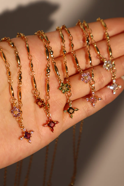 18K Real Gold Plated Peridot Starlight Cross Necklace