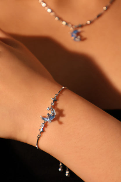 Palladium White Gold Plated Moonstone Moon Star Bracelet