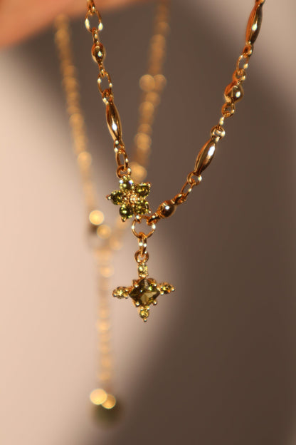 18K Real Gold Plated Peridot Starlight Cross Necklace