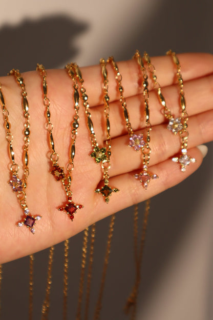 18K Real Gold Plated Tourmaline Starlight Cross Necklace
