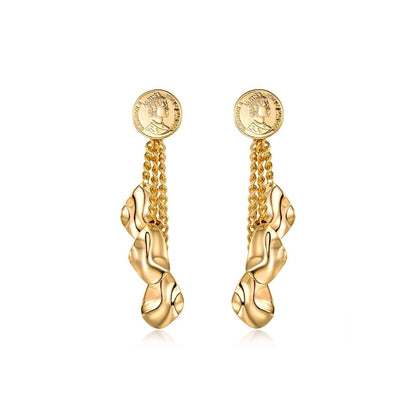 18K Gold Plated Dangling Queen Coin Earrings